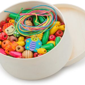 Boîte de perles en bois avec liens  (médium) – 10570