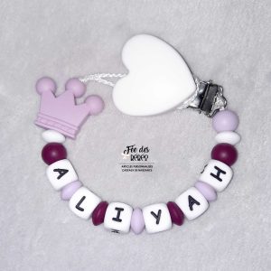 Attache tétine personnalisée silicone couronne prune