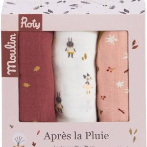 Set de 3 langes imprimés (personnages/étoiles/feuilles) – Moulin Roty