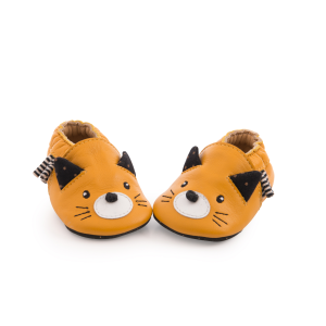 Chaussons cuir chat moutarde