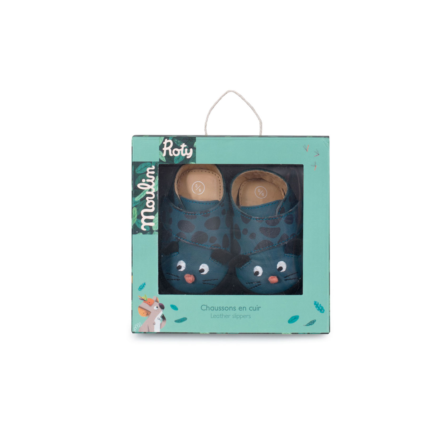 Chaussons cuir panthère bleu Dans la jungle – Image 2