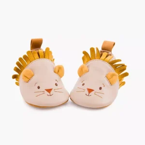 Chaussons cuir lion beige