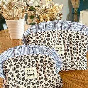 Trousse à maquillage matelassée léopard et marinière