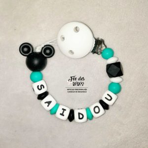 Attache tétine personnalisée silicone Mickey bleu turquoise