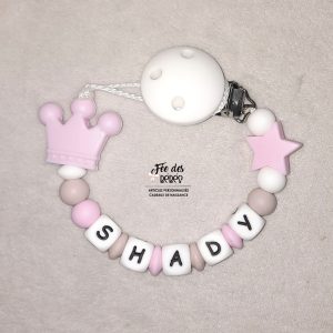Attache tétine personnalisée silicone couronne et étoile