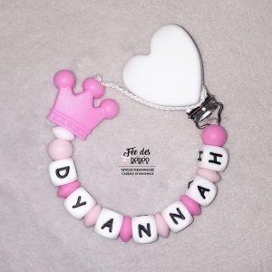 Attache tétine personnalisée silicone couronne rose