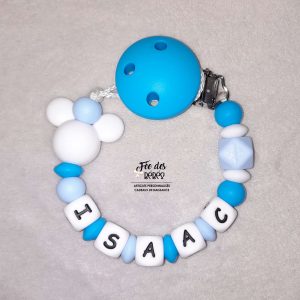 Attache tétine personnalisée silicone Mickey bleu