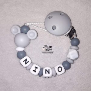 Attache tétine personnalisée silicone Mickey gris