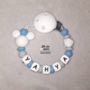 Attache tétine personnalisée silicone Mickey bleu gris