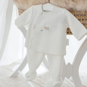 Brassière brodée en jersey gaufré et culotte botte Ivoire – Théophile et Patachou