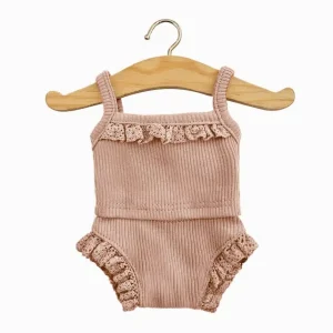 Dessous fille en maille cotelée + dentelle pétale