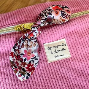 Sac banane velours rose et fleuri