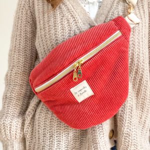 Sac banane velours corail
