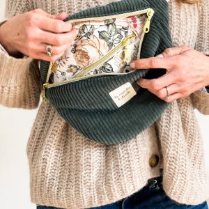 Sac banane velours vert sapin