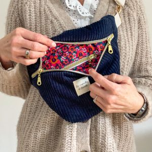 Sac banane velours marine