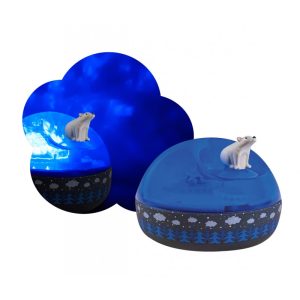 Veilleuse – Projecteur Musical d’aurores boréales – Ours sur la banquise – 12cm – piles incluses