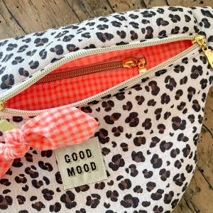 Sac banane Léopard et vichy fluo orange