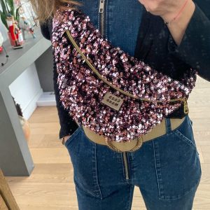 Sac banane à sequins rose
