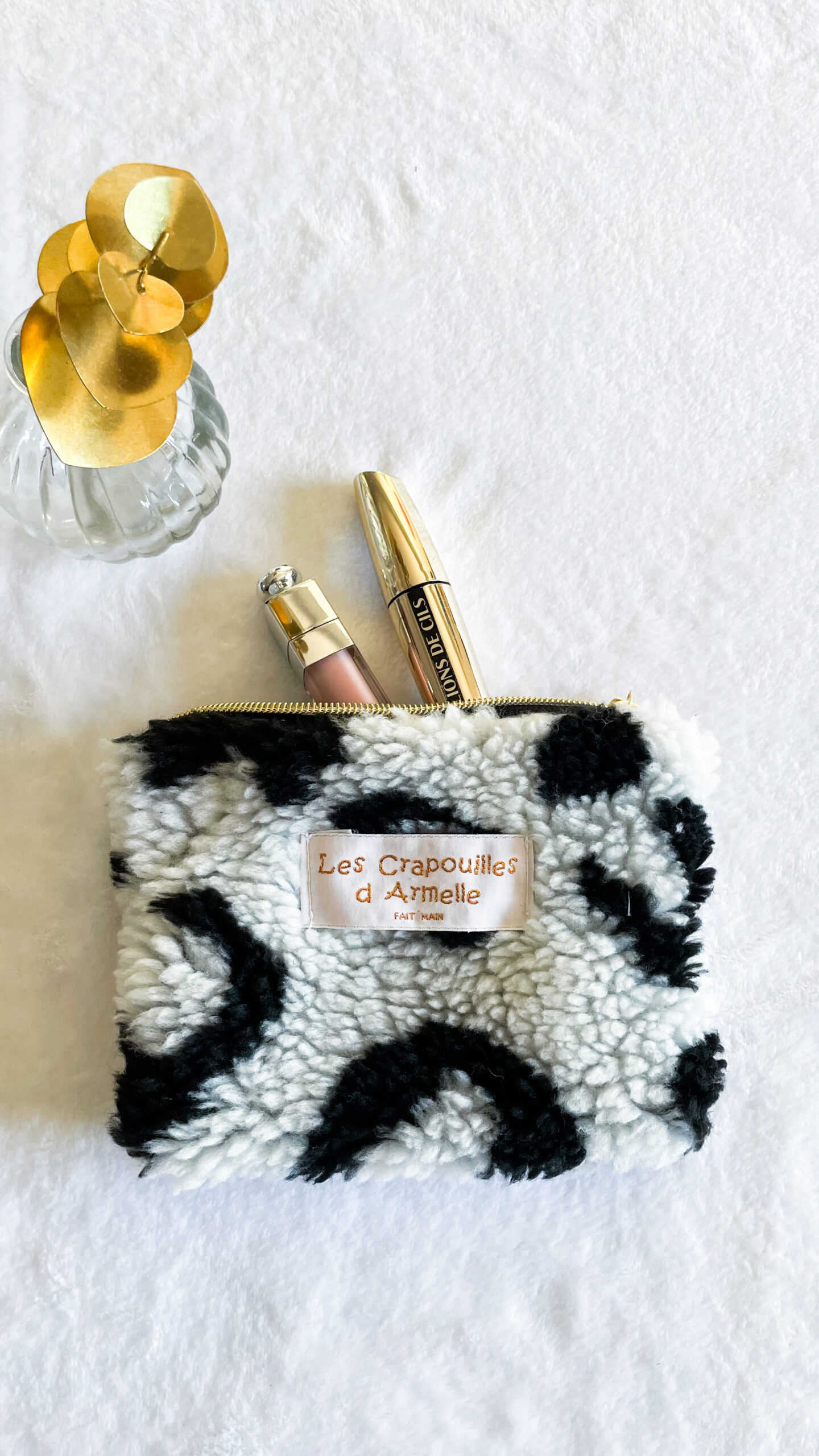 Porte monnaie moumoute léopard blanche