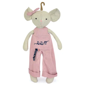 Souris Perlipopette en Salopette Rose – Peluche Bohème
