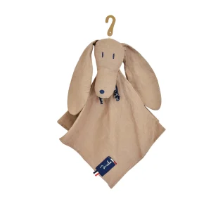 Doudou plat lin taupe fabriqué en France – Chien Perlipopette