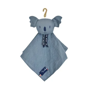 Doudou plat Koala bleu 100 % lin – Collection Perlipopette
