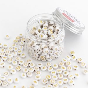 Perles symboles chiffres blanc doré