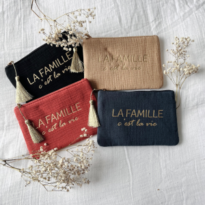 Pochette « la famille c&rsquo;est la vie » gaze de coton