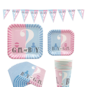 Set vaisselle jetable bleu et rose:  Assiettes, verres, Serviettes, couverts – 16 personnes