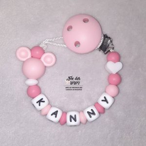 Attache tétine personnalisée silicone Mickey rose