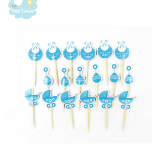 Décoration baby shower garçon: 20 pics bleus pour cupcakes bavoir, hochet, landau