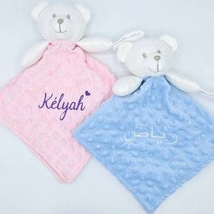 Doudou ours personnalisé en minky ultra doux