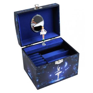 Grande Boite à Bijoux Musicale Danseuse Etoile – Vanity Case – Bleu Nuit