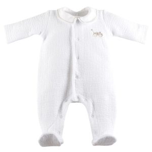Combi brodée en jersey gaufré blanc/ beige + col – Théophile & Patachou