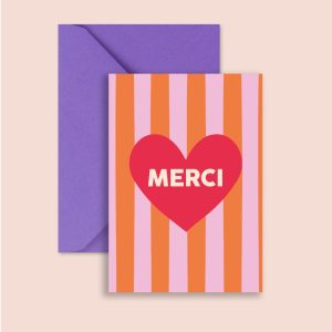 Carte Merci – coeur rayures