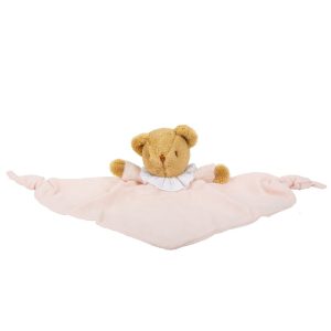 Ours Triangle ,Doudou ,avec Hochet 20Cm – Coton Bio Rose Poudré