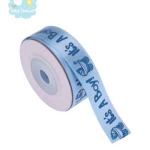 Idée décoration baby shower:  ruban satin bleu”It’s a boy”