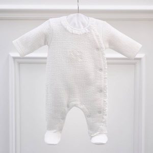 Combi en jersey gaufré volant en ivoire – Théophile & Patachou