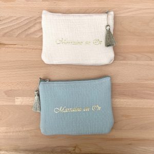 Pochette « Marraine en Or » gaze de coton